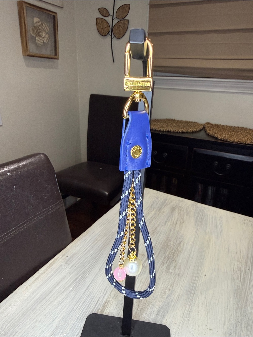 Source Unknown LV Blue Rope Key & Card Holder with Gold Accents